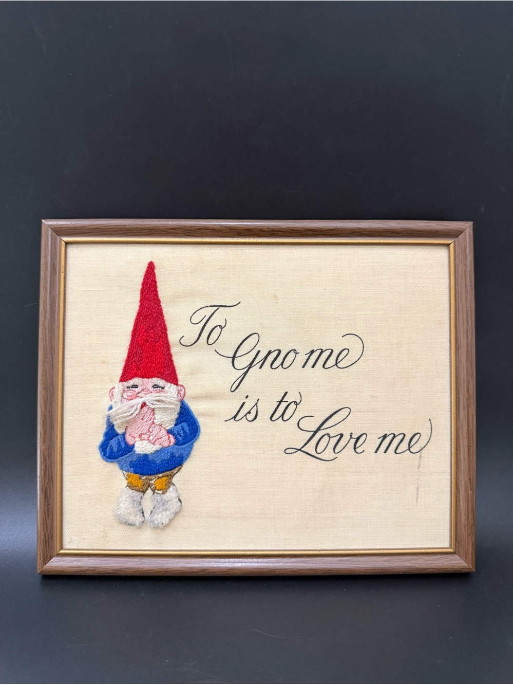 Vintage To GNO ME Is To Love Me Embroidery Needlework Framed Art 10”X9”
